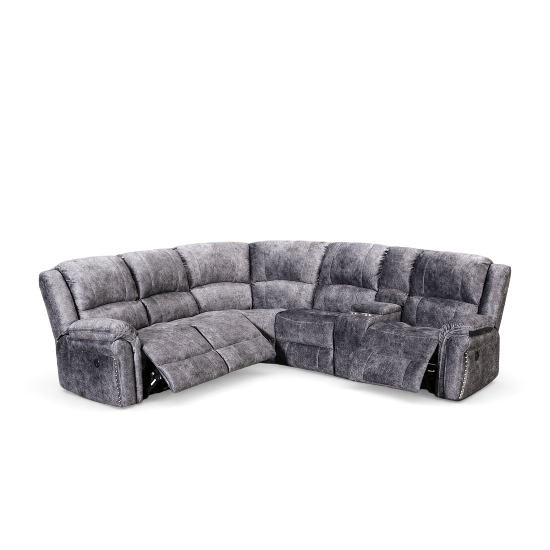 Galaxy Power Recliner (Tech Console), Corner Sofa, Silver