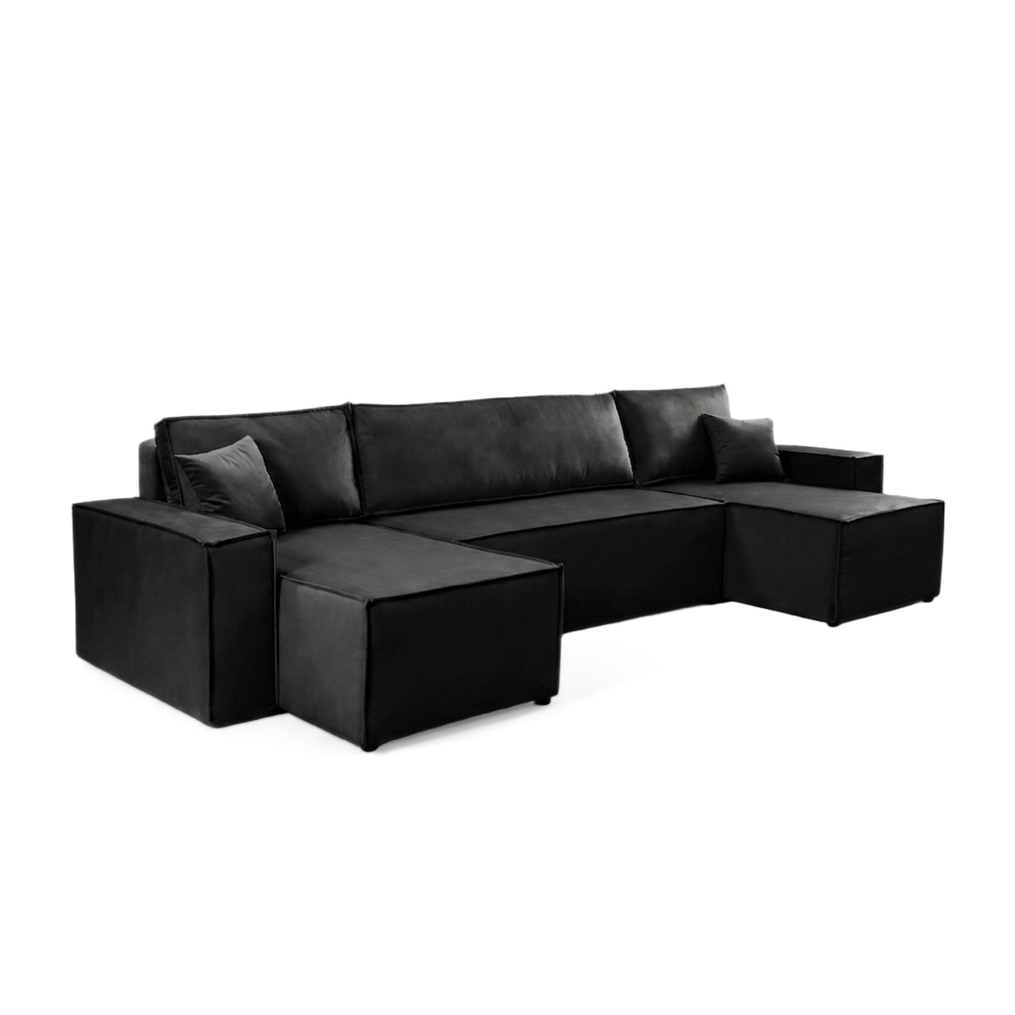 Pati Sofabed, U Corner, Plush Fabric, Black