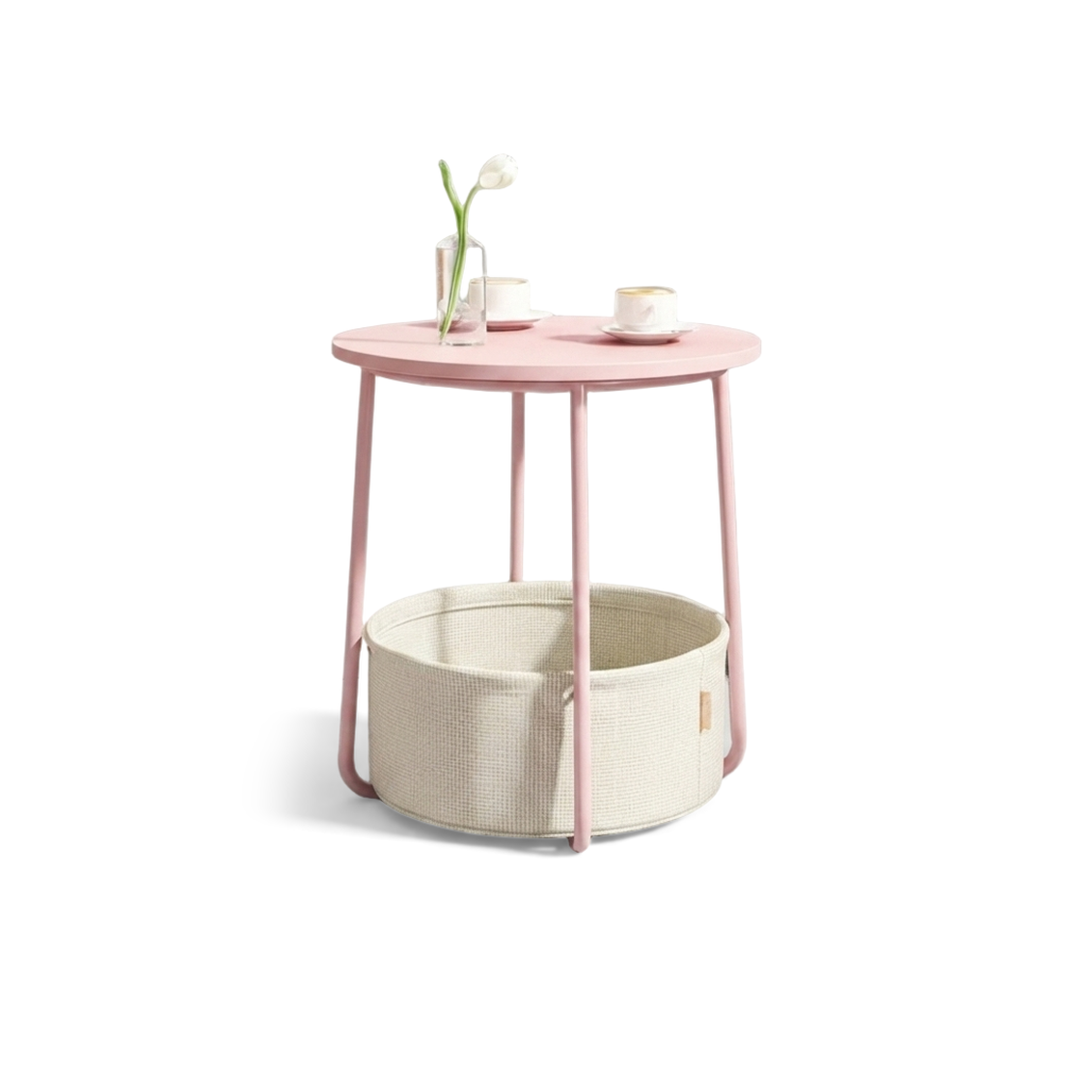 Pink End Table with Fabric Basket