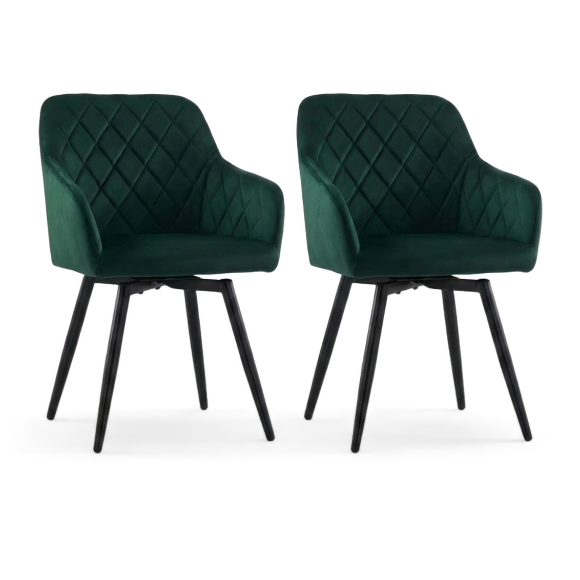 Set of 2 Velvet Swivel Dining Chairs - Green