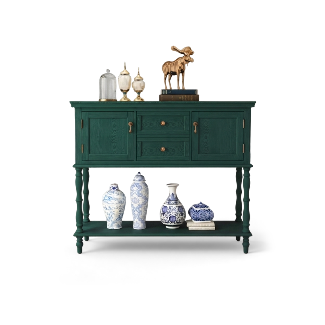 Vintage Console Table with drawers and storage - Green
