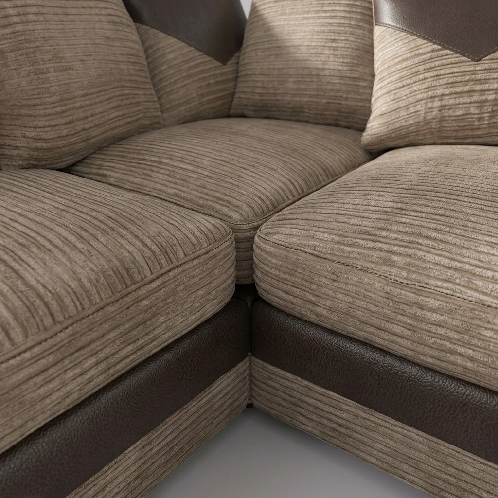 Dino, Corner Sofa (Left Hand Side Chaise), Beige + Brown
