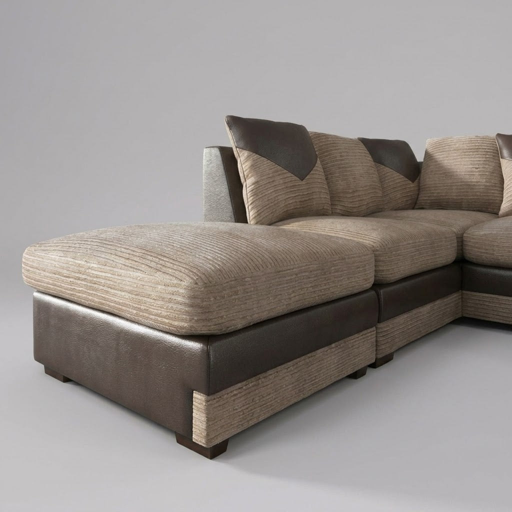 Dino, Corner Sofa (Left Hand Side Chaise), Beige + Brown