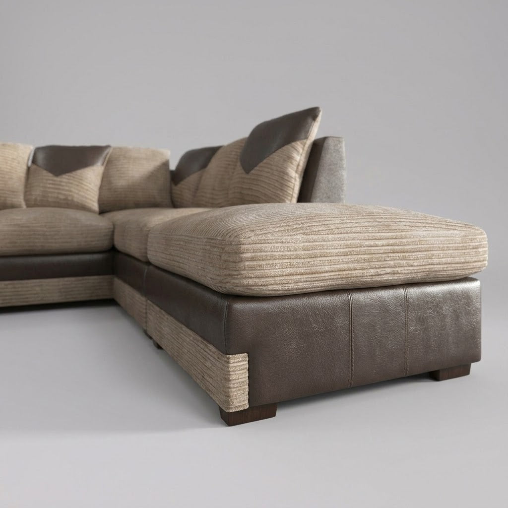 Dino, Corner Sofa (Right Hand Side Chaise), Beige + Brown