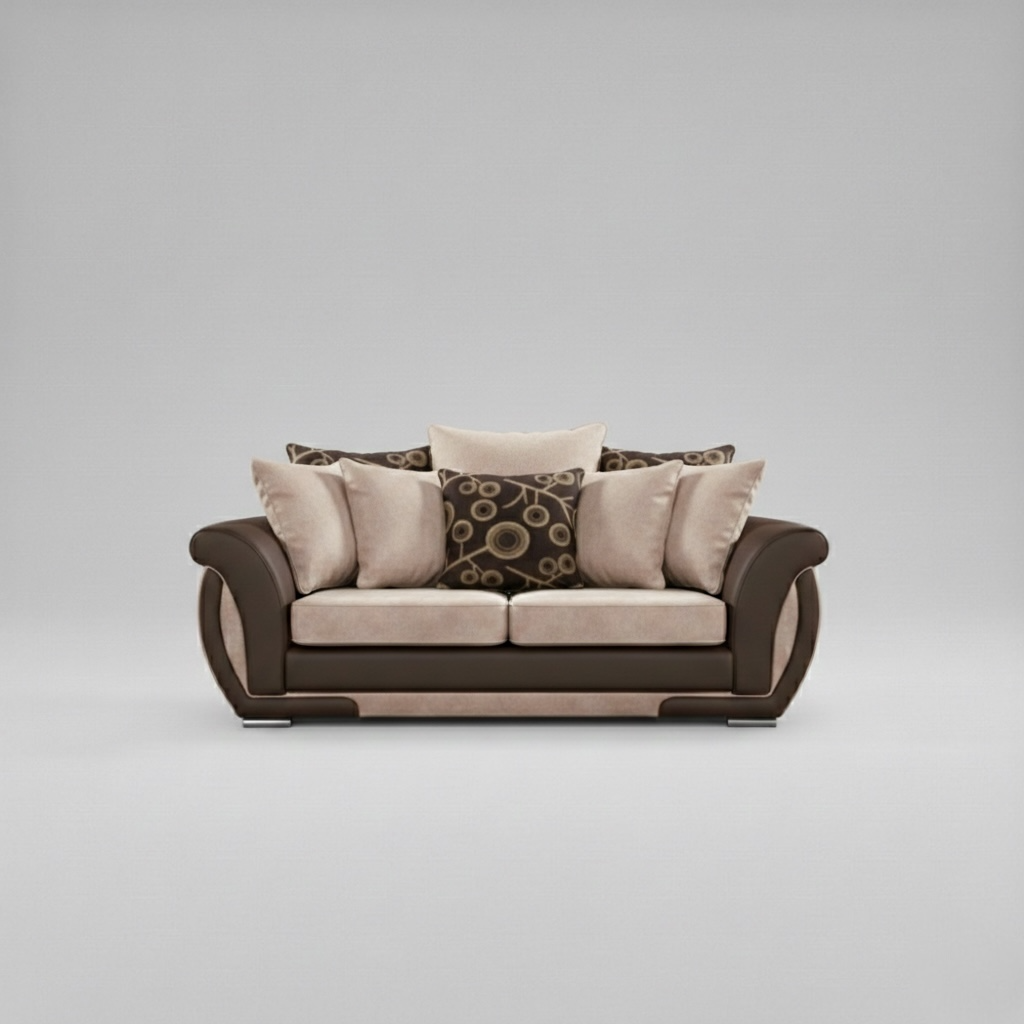 Shannon, 3 Seater, Beige + Dark Brown