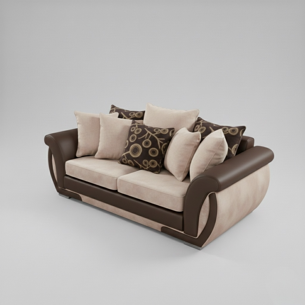 Shannon, 3 Seater, Beige + Dark Brown