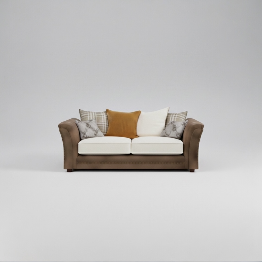 Bella, 3 Seater, Mid Brown + Cream