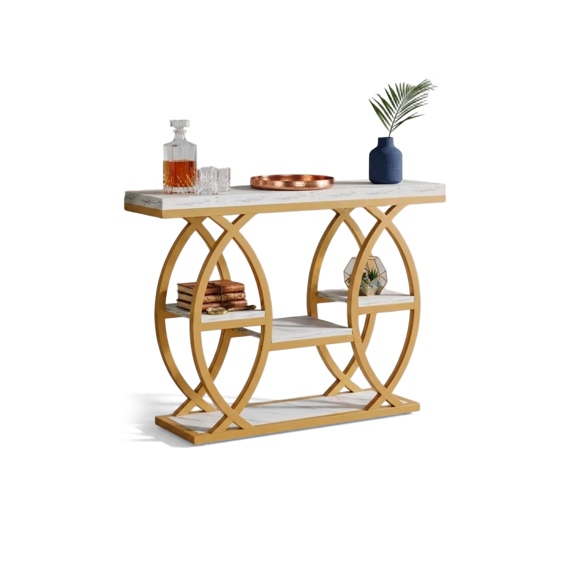 Console Table - White Marble and Gold
