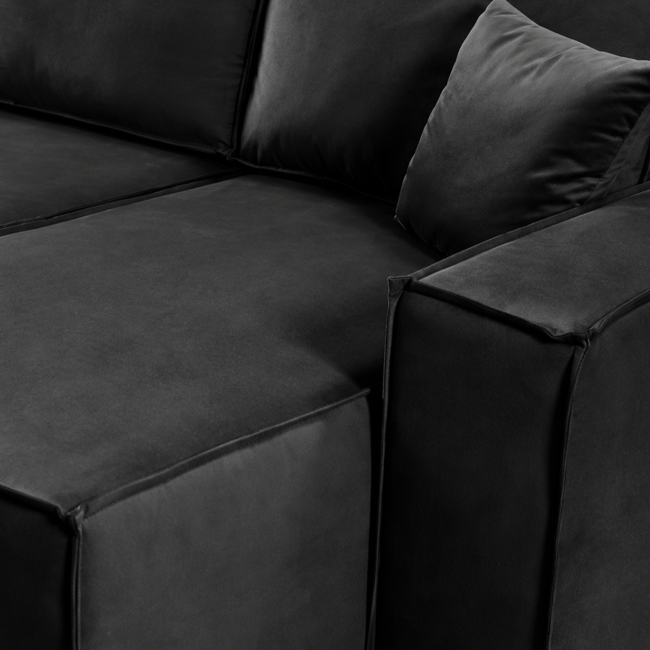 Pati Sofabed, U Corner, Plush Fabric, Black