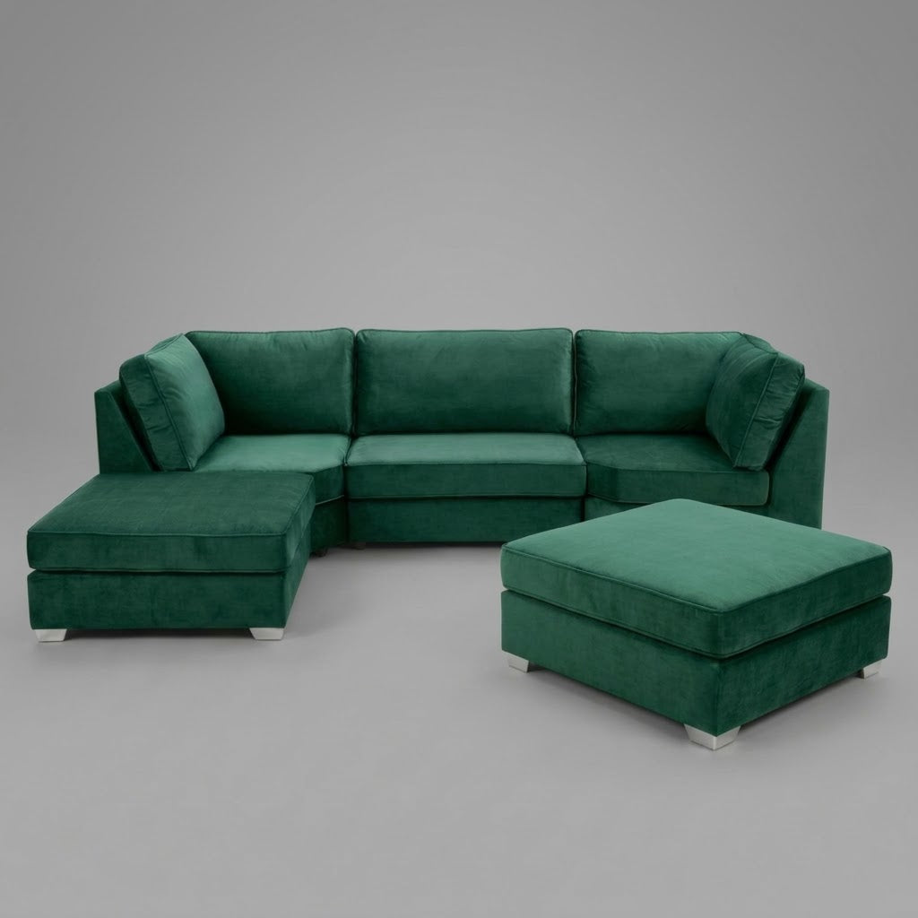 Pickford U-Shape Sofa, Plush Soft Velvet, Emerald Green