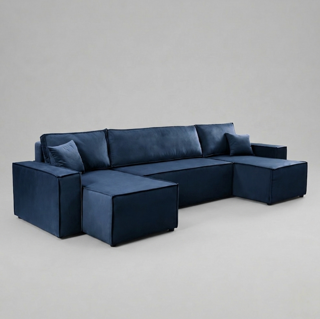 Pati Sofabed, U Corner, Plush Fabric, Blue