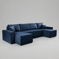 Pati Sofabed, U Corner, Plush Fabric, Blue