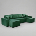 Pati Sofabed, U Corner, Plush Fabric, Green