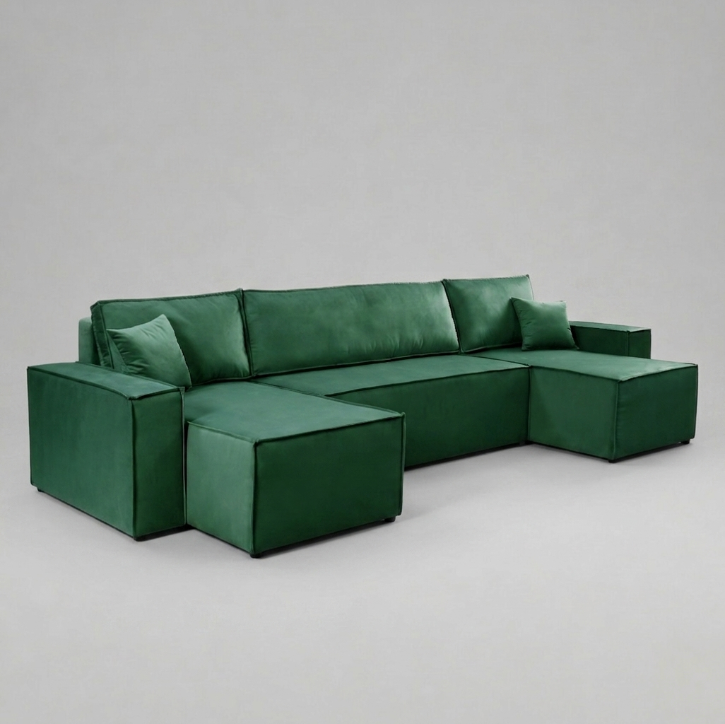 Pati Sofabed, U Corner, Plush Fabric, Green