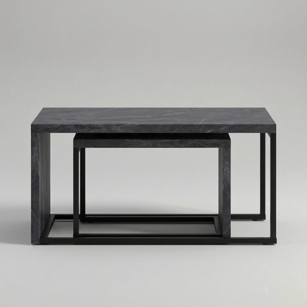Nested Coffee Tables, Dark Grey Marble