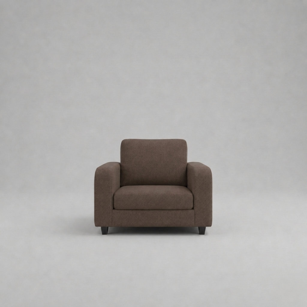 Box, Brown, Plush Fabric, 1 Seater Sofa
