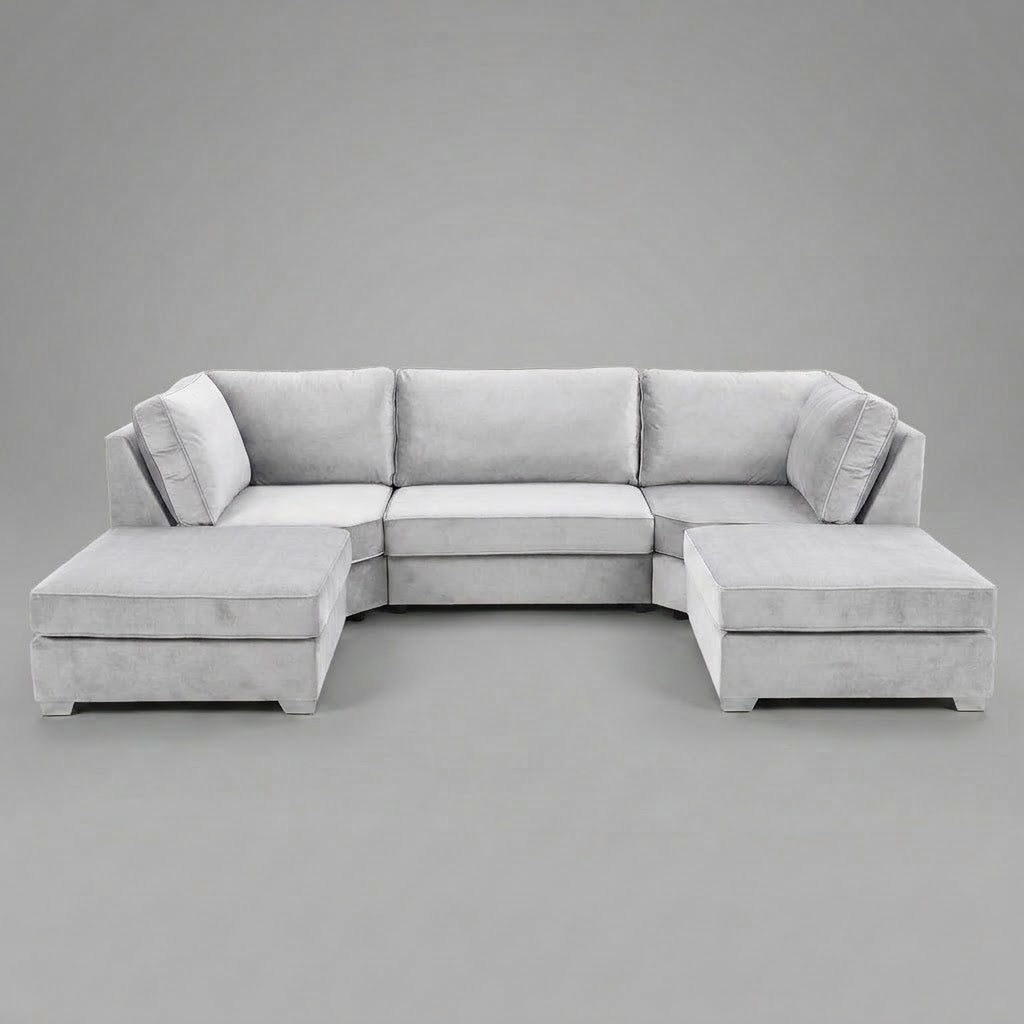 Pickford U-Shape Sofa, Plush Soft Velvet, Ice White