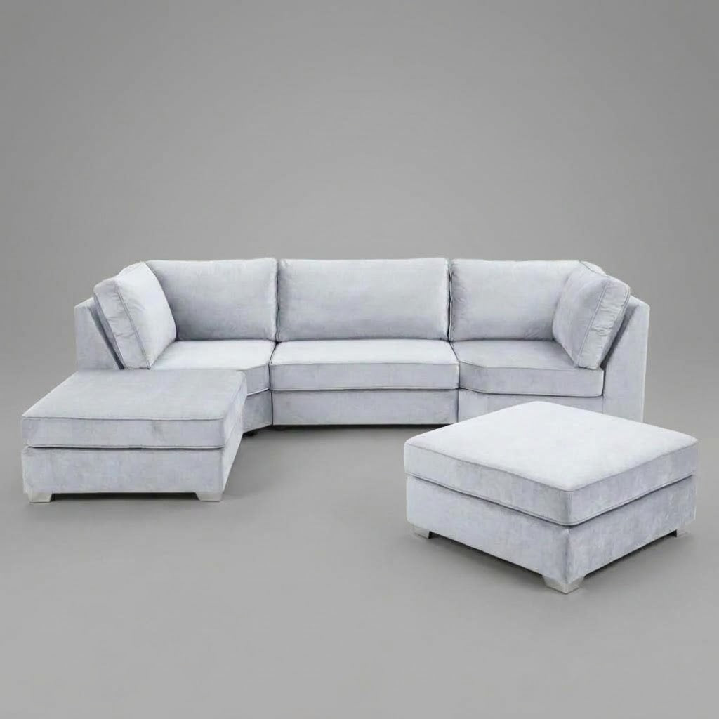 Pickford U-Shape Sofa, Plush Soft Velvet, White