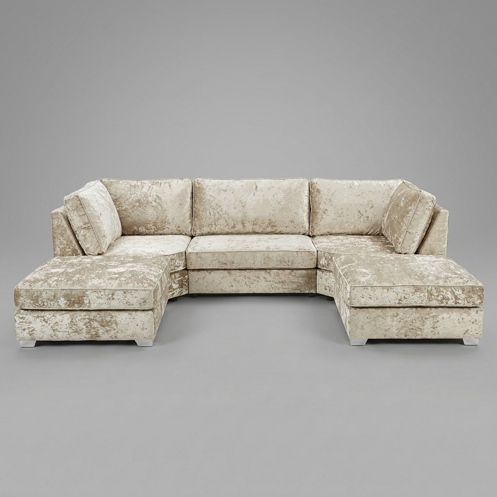 Pickford, U-Shape Corner Sofa, Crushed Velvet Fabric, Cream