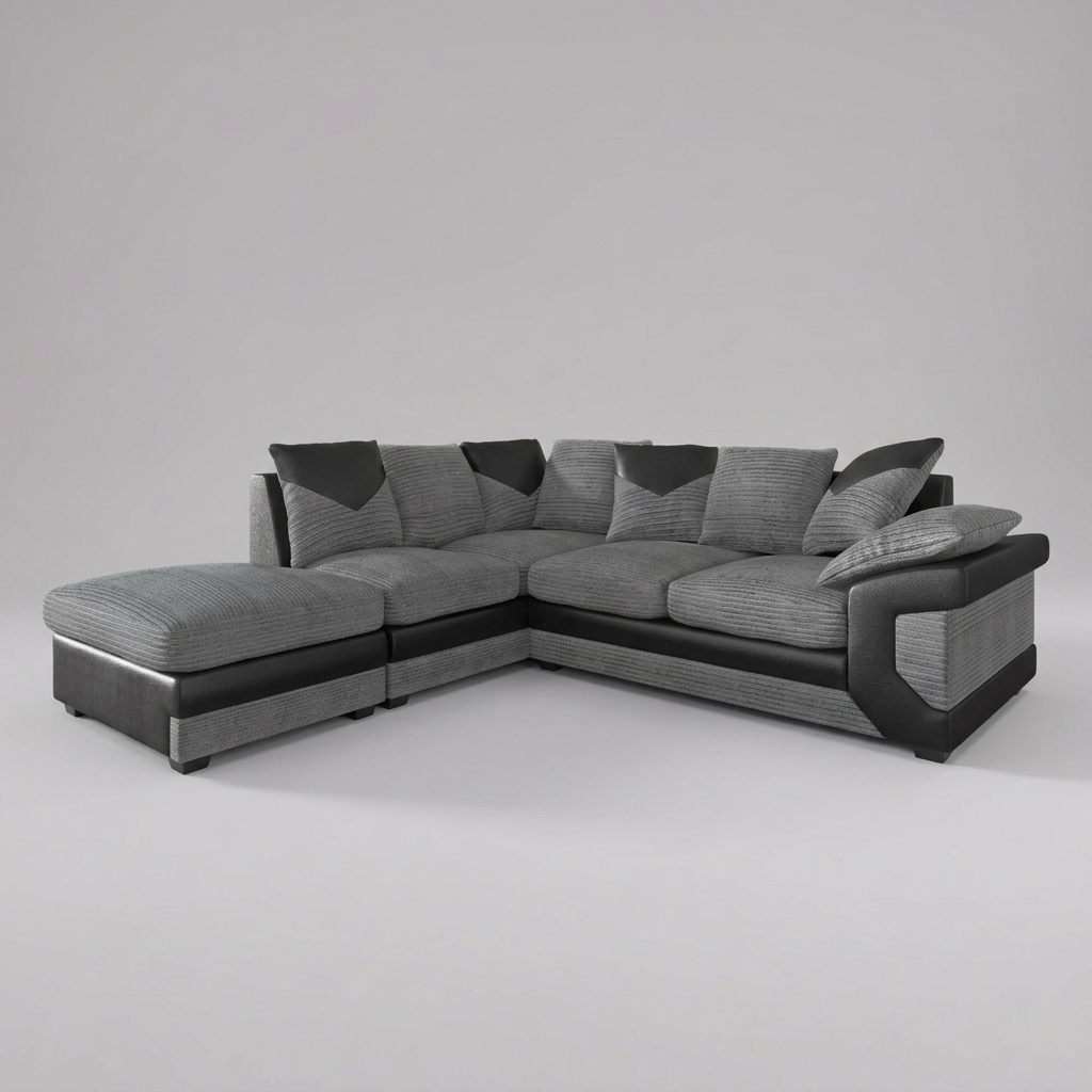 Dino, Corner Sofa (Left), Grey + Black