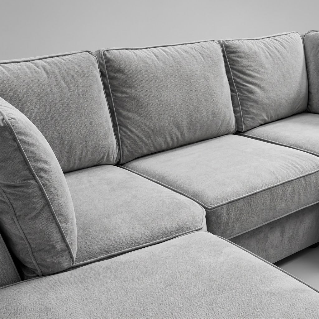 Pickford U-Shape Sofa, Plush Soft Velvet, Pebble