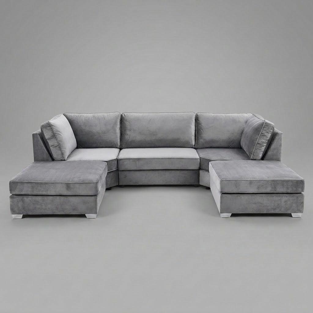 Pickford U-Shape Sofa, Plush Soft Velvet, Grey