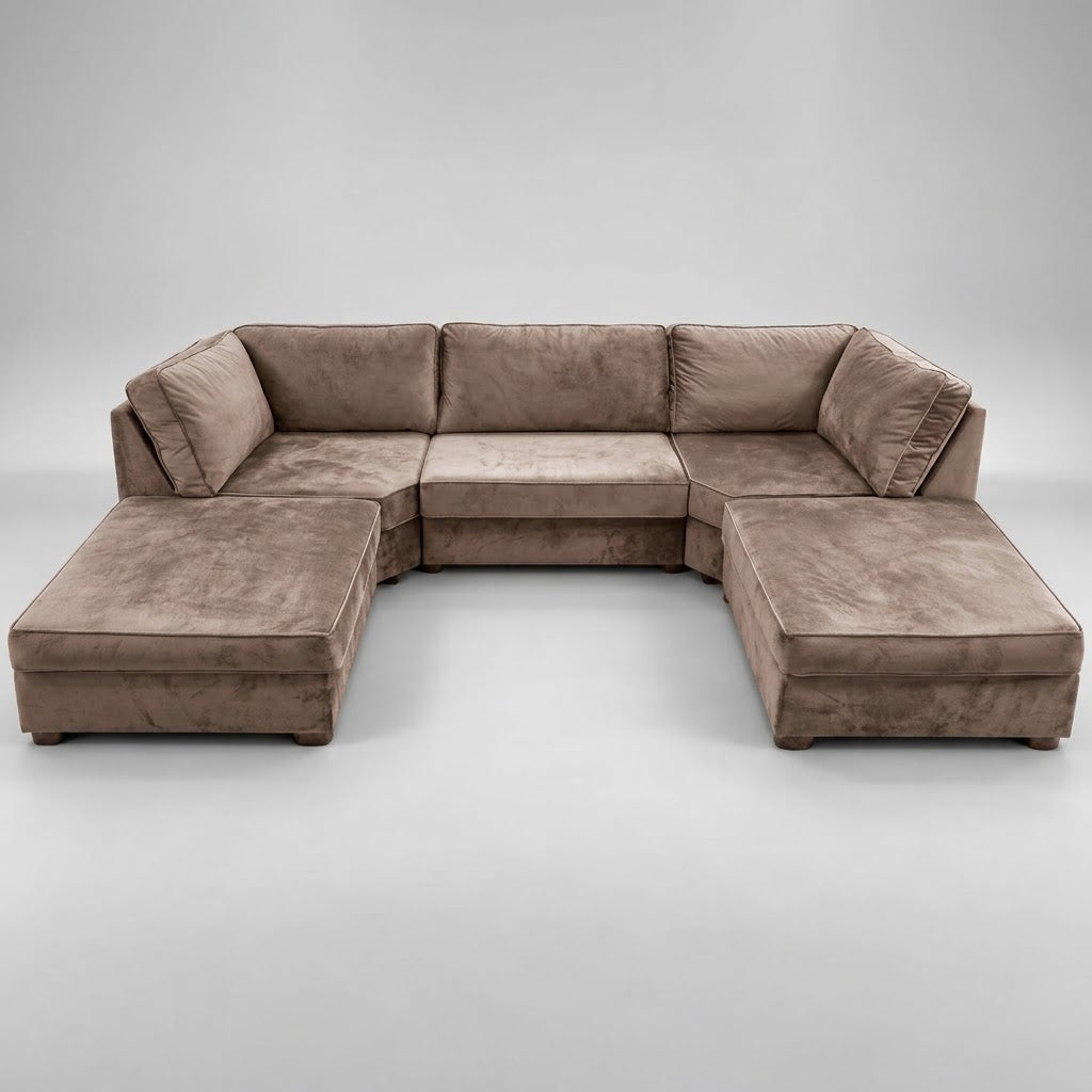 Pickford U-Shape Sofa, Plush Soft Velvet, Mocca Brown