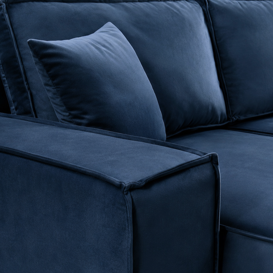 Pati Sofabed, U Corner, Plush Fabric, Blue