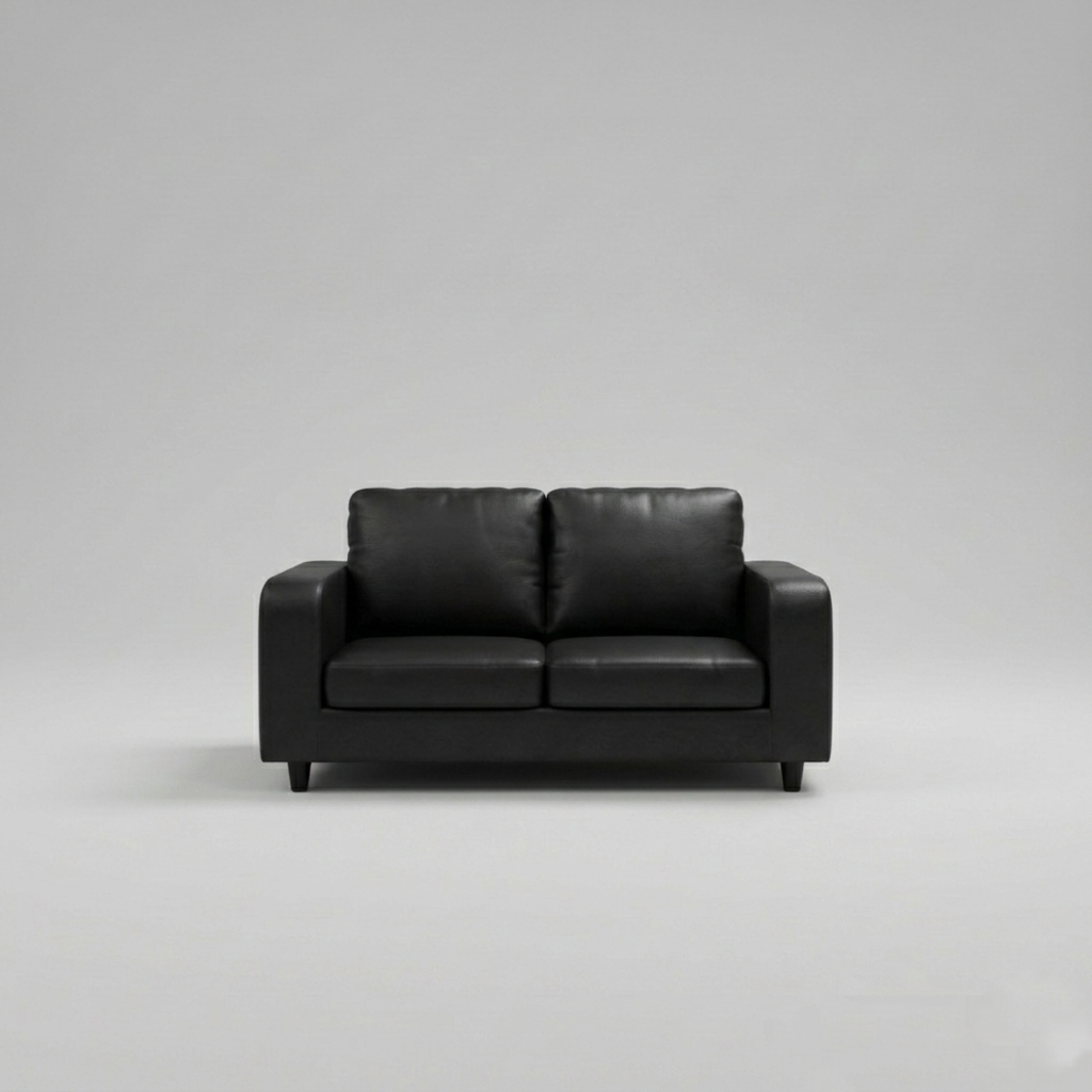 Box, Black, Faux Leather, 2 Seater Sofa