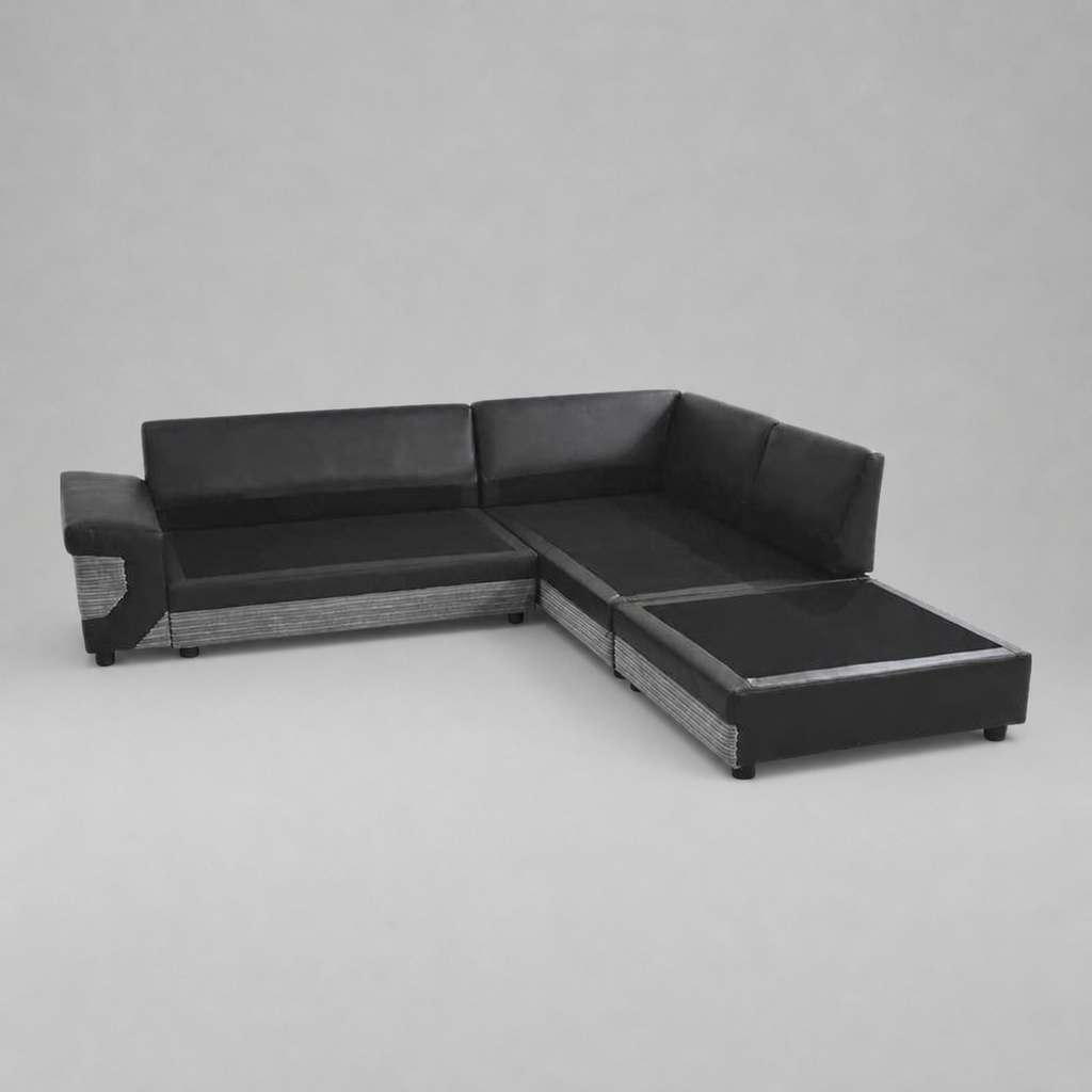 Dino, Corner Sofa (Right Hand Side Chaise), Grey + Black