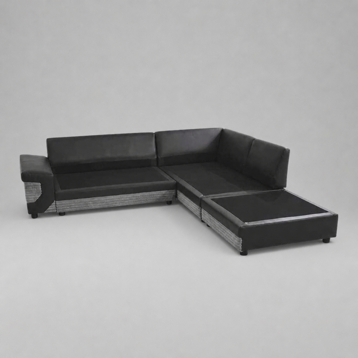 Dino, Corner Sofa (Right Hand Side Chaise), Grey + Black