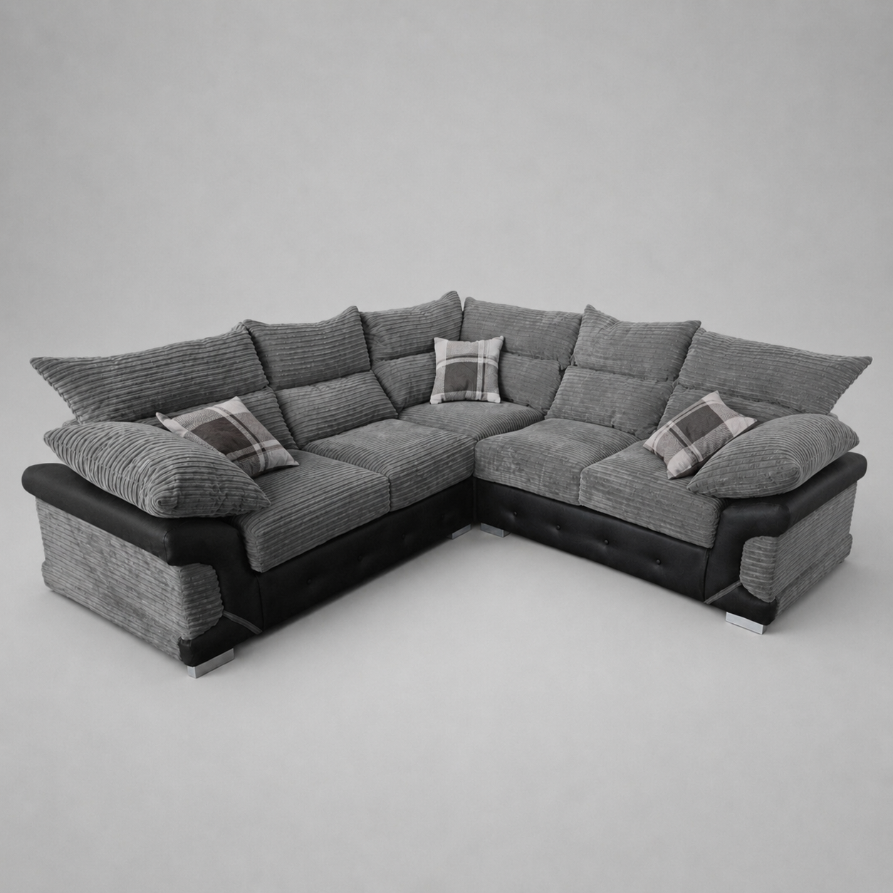 Logan, 5 Seater Corner, Grey + Black