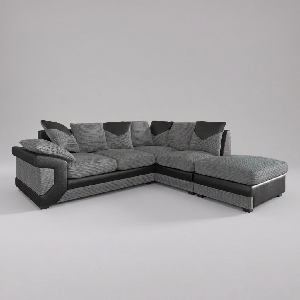 Dino, Corner Sofa (Right), Grey + Black