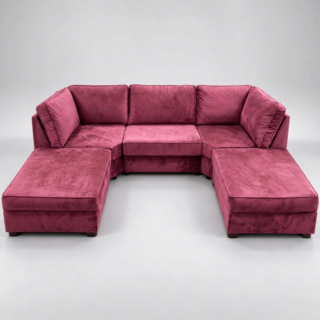 Pickford U-Shape Sofa, Plush Soft Velvet, Claret Pink