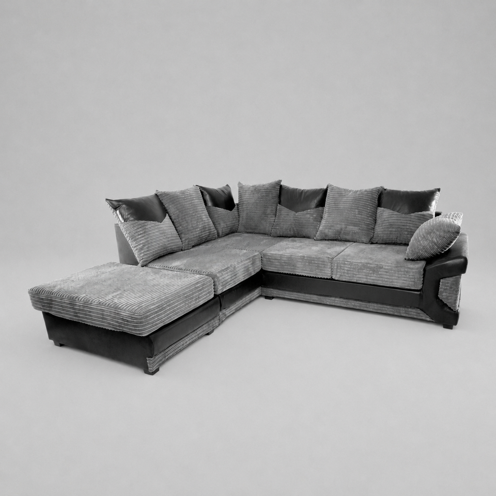 Dino, Corner Sofa (Left Hand Side Chaise), Grey + Black