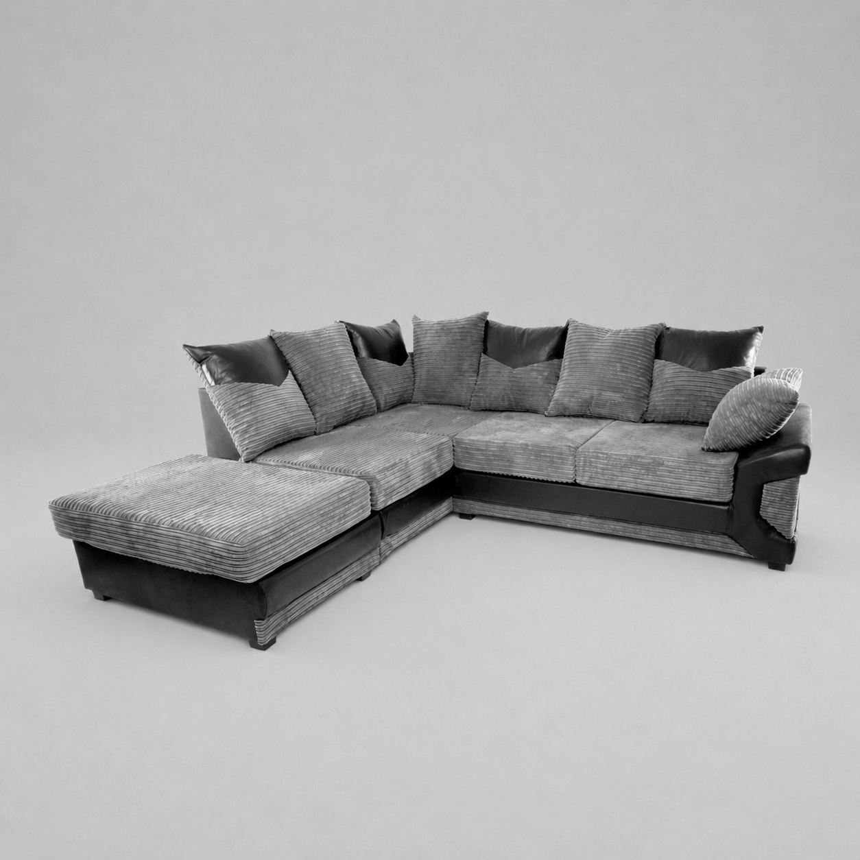 Dino, Corner Sofa (Left Hand Side Chaise), Grey + Black