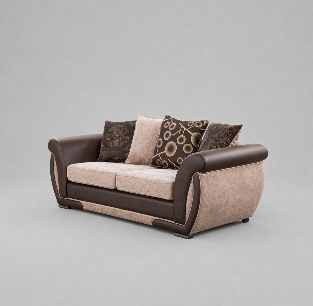 Shannon, 3 Seater, Beige + Brown