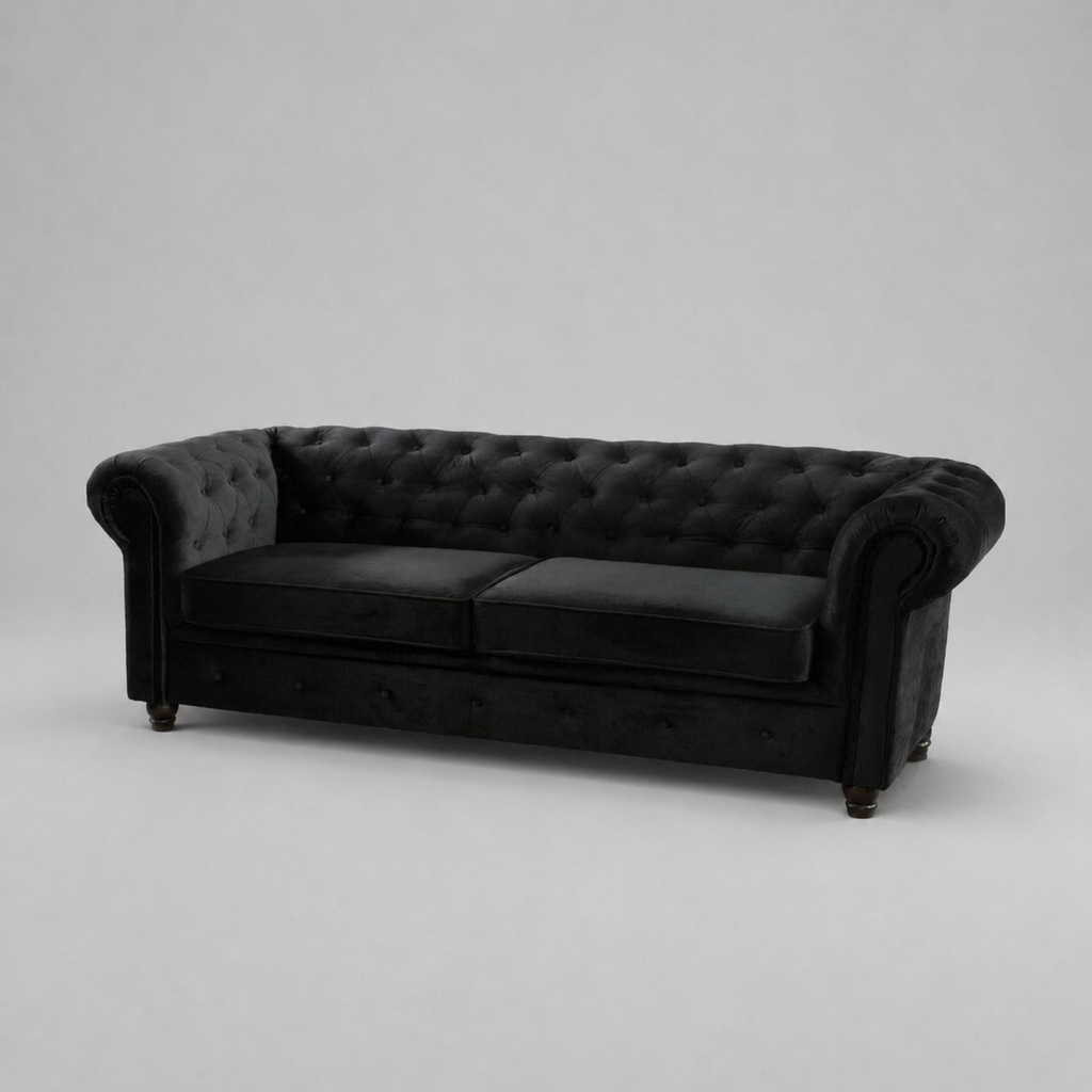 Infinity Plush Fabric, 3 Seater, Black