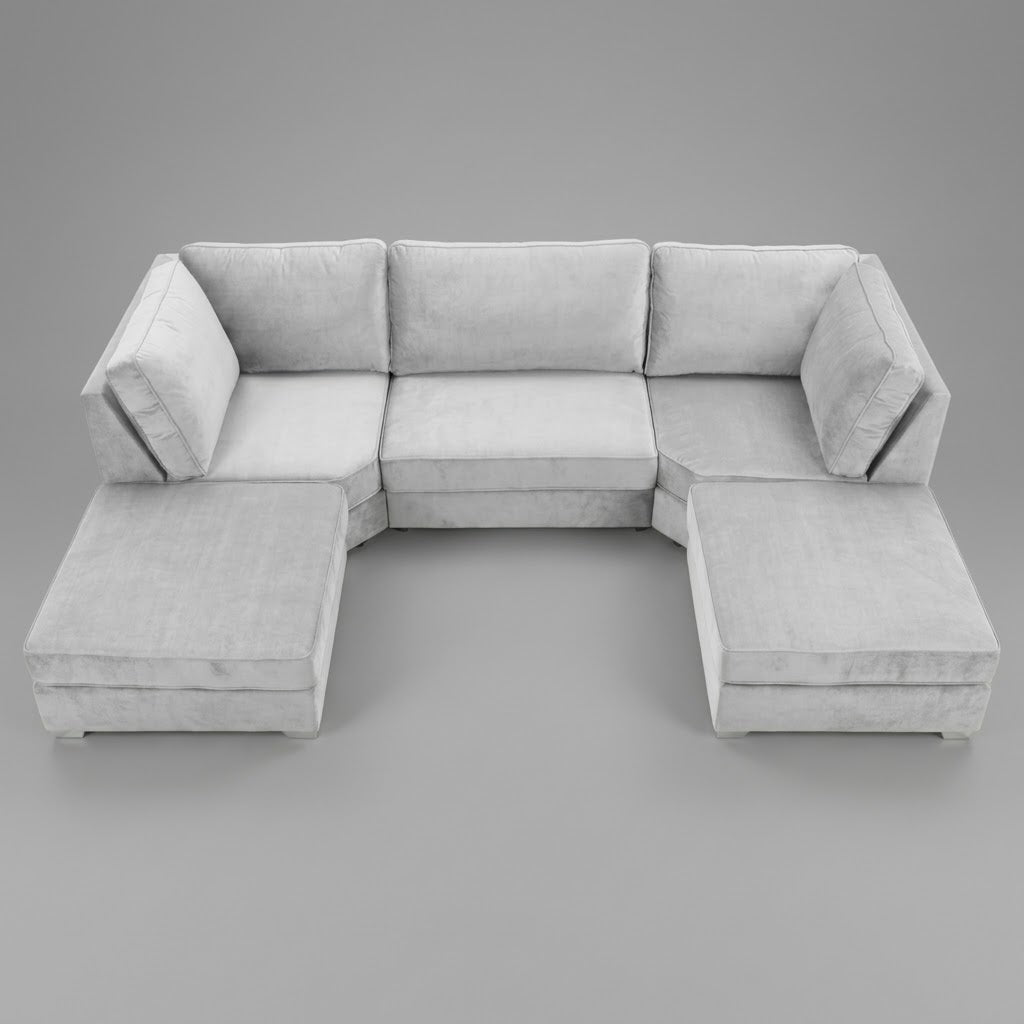 Pickford U-Shape Sofa, Plush Soft Velvet, Ice White