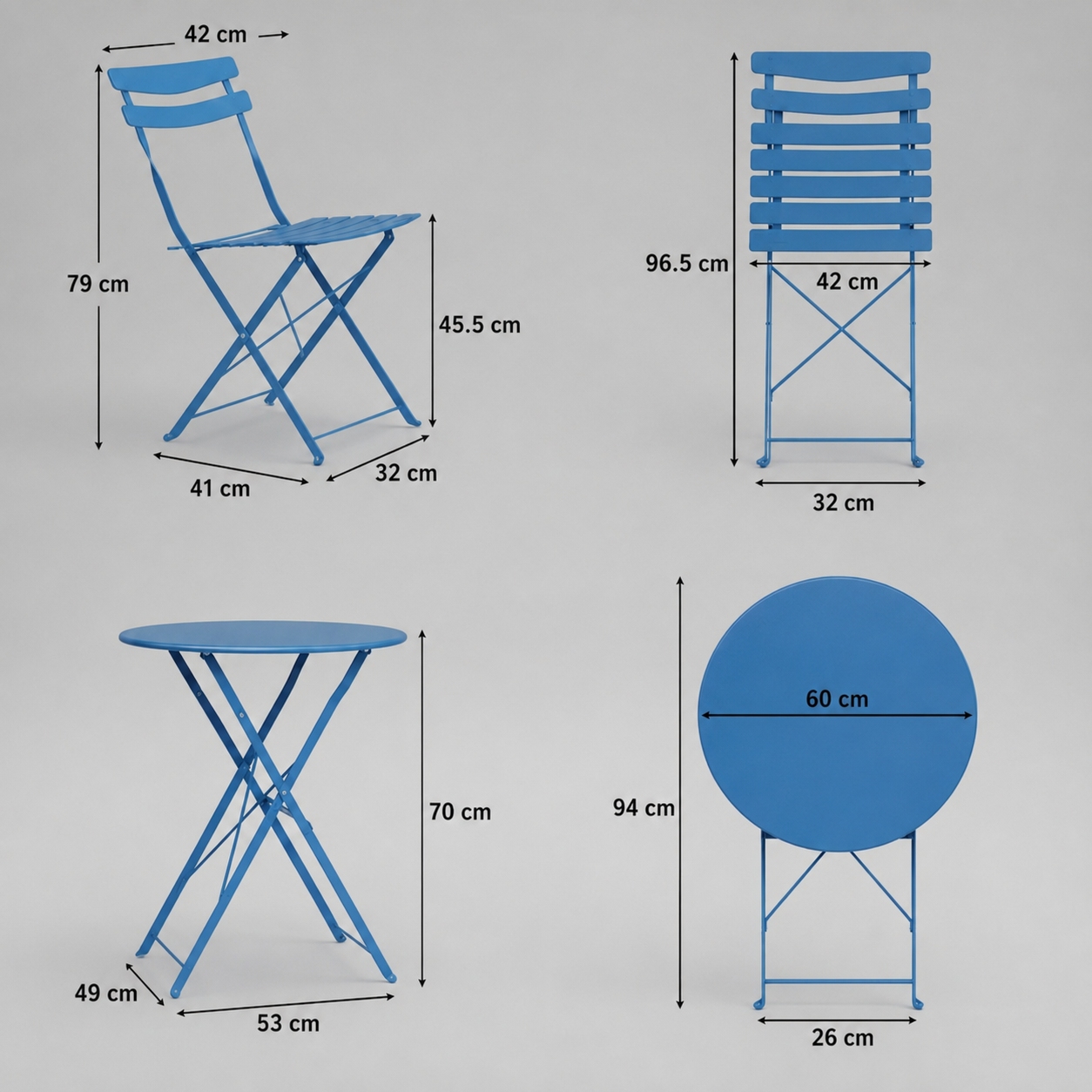 Blue Folding Bistro Set - 3pcs