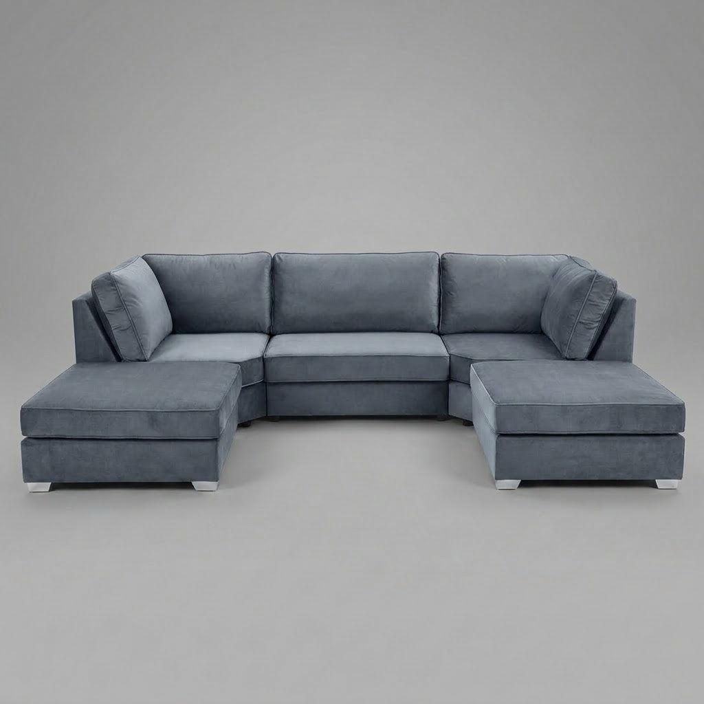 Pickford U-Shape Sofa, Plush Soft Velvet, Steel Grey