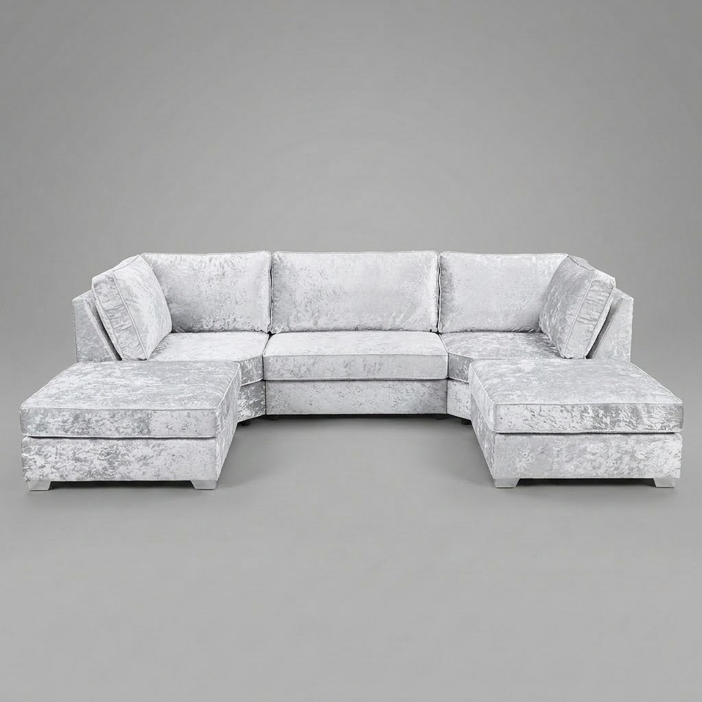 Pickford, U-Shape Corner Sofa, Crushed Velvet Fabric, White