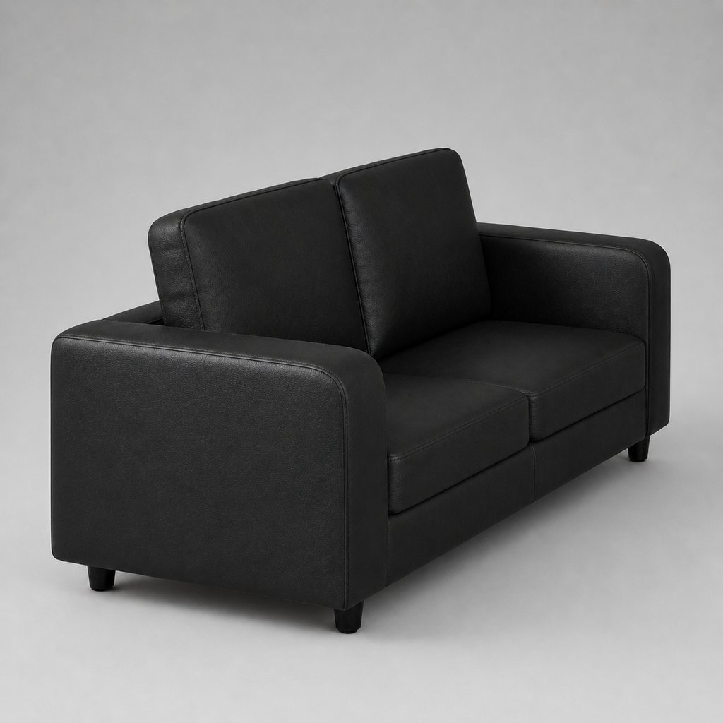 Box, Black, Faux Leather, 2 Seater Sofa