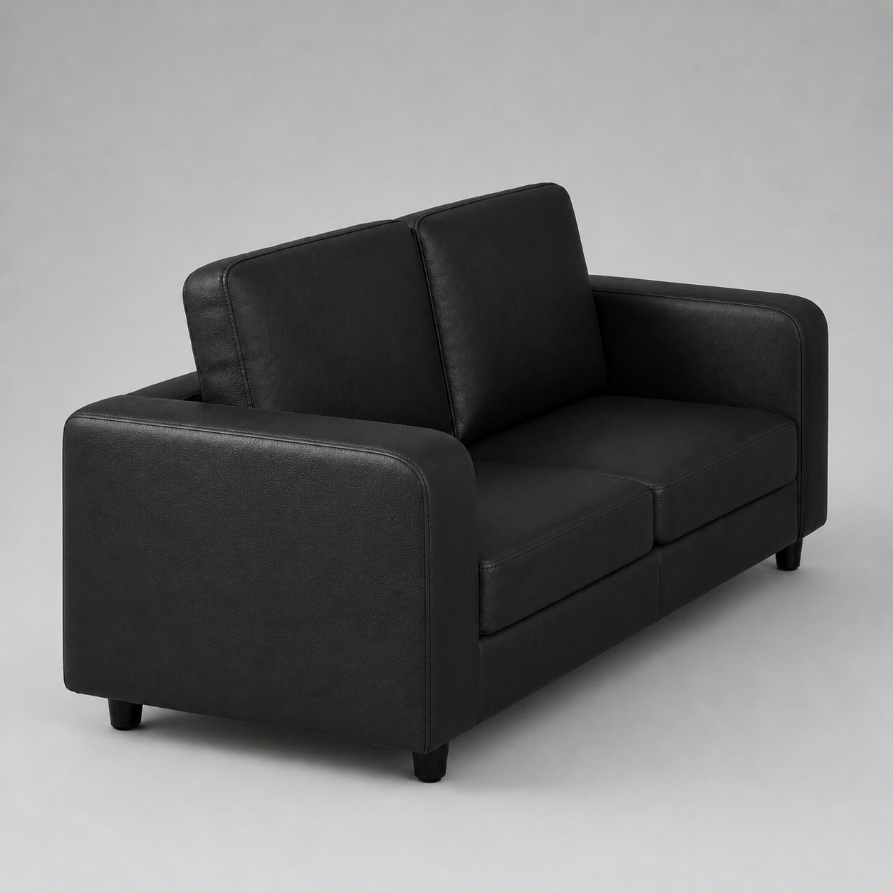 Box, Black, Faux Leather, 2 Seater Sofa