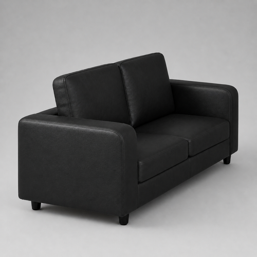 Box, Black, Faux Leather, 2 Seater Sofa