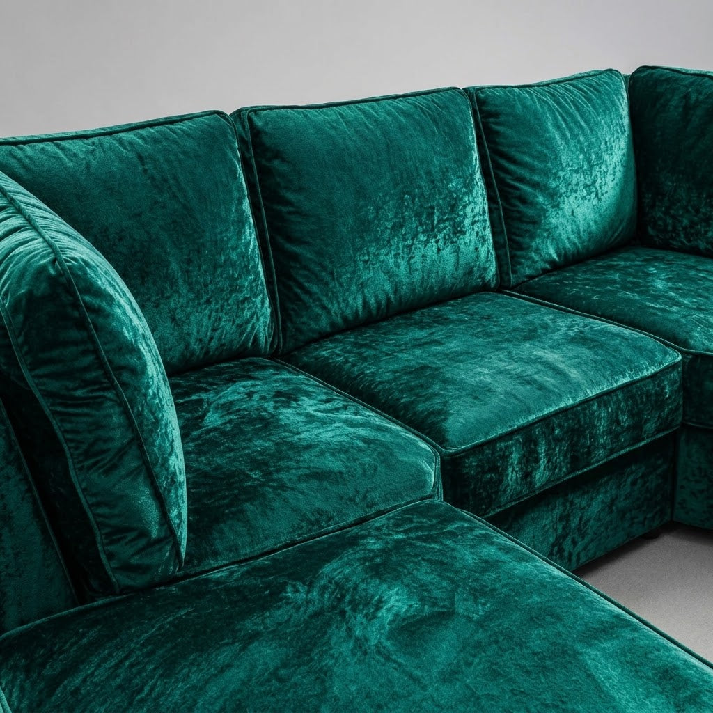 Pickford U-Shape Sofa, Plush Soft Velvet, Emerald Green