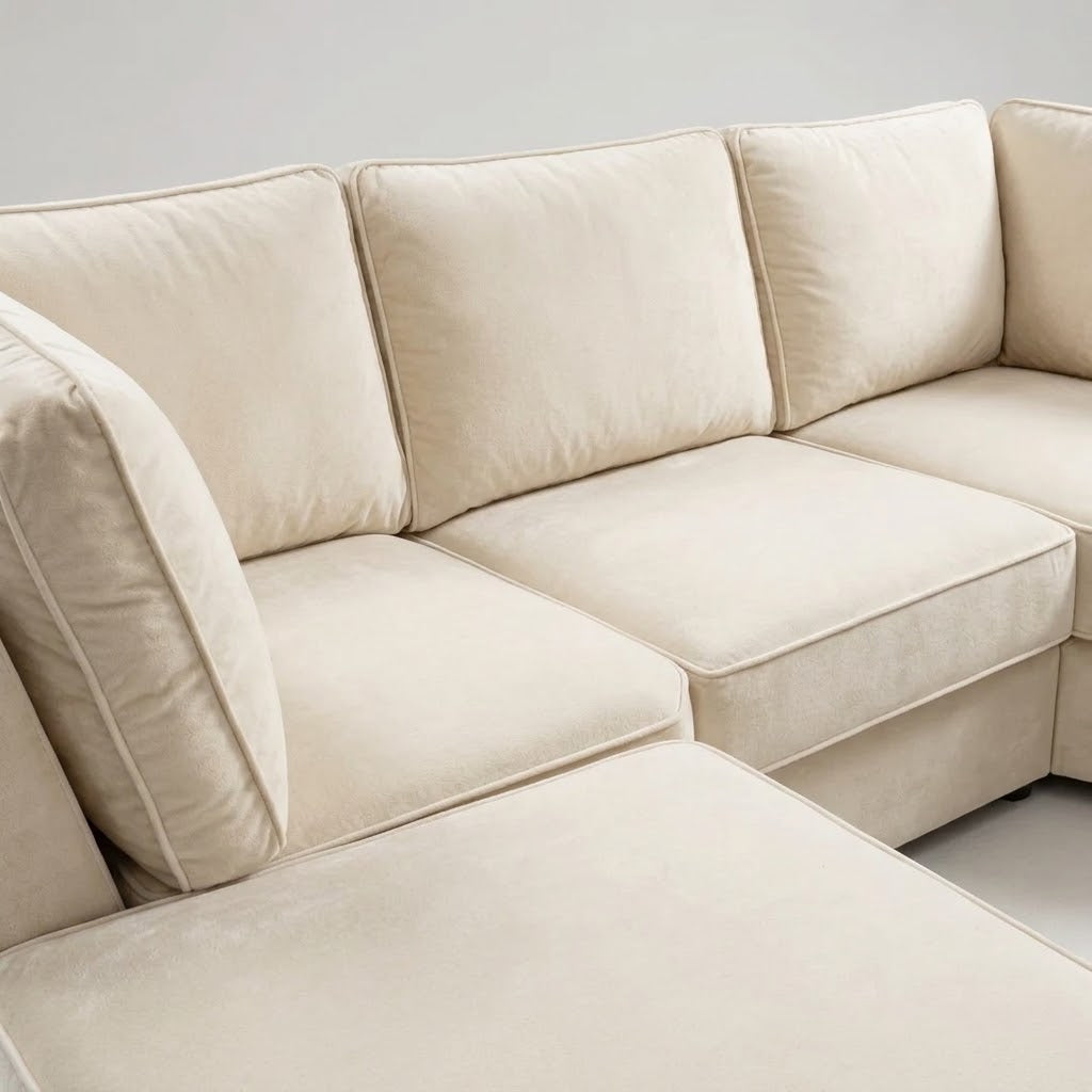 Pickford U-Shape Sofa, Plush Soft Velvet, Cream