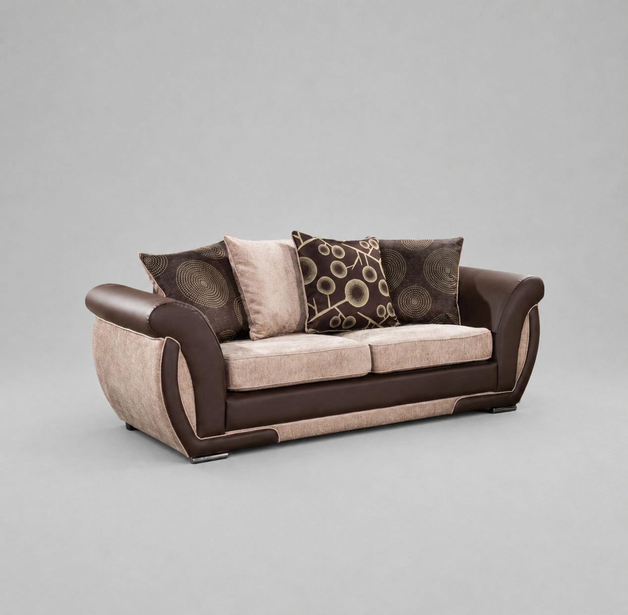 Shannon, 3 Seater, Beige + Brown