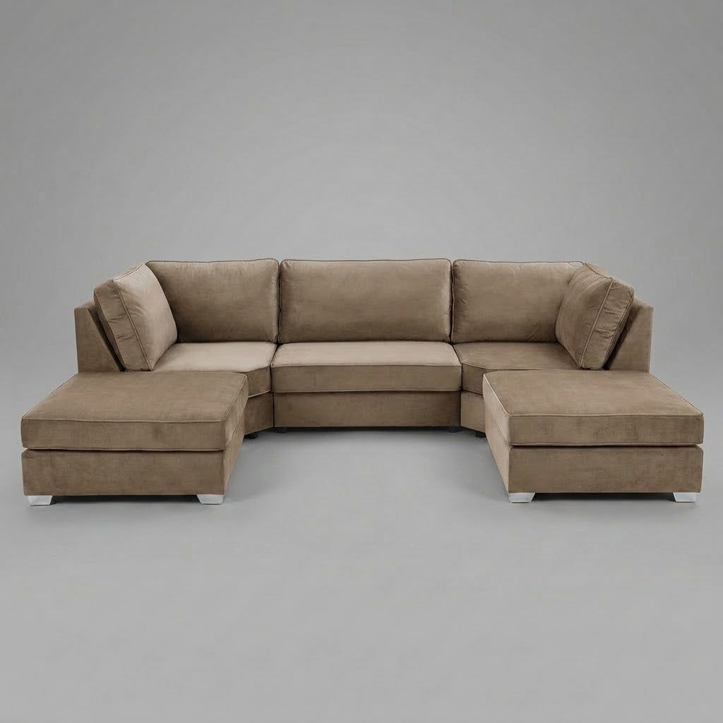 Pickford U-Shape Sofa, Plush Soft Velvet, Mocca Brown