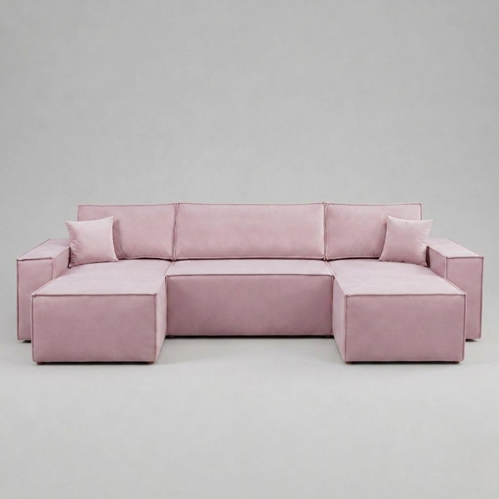 Pati Sofabed, U Corner, Plush Fabric, Pink